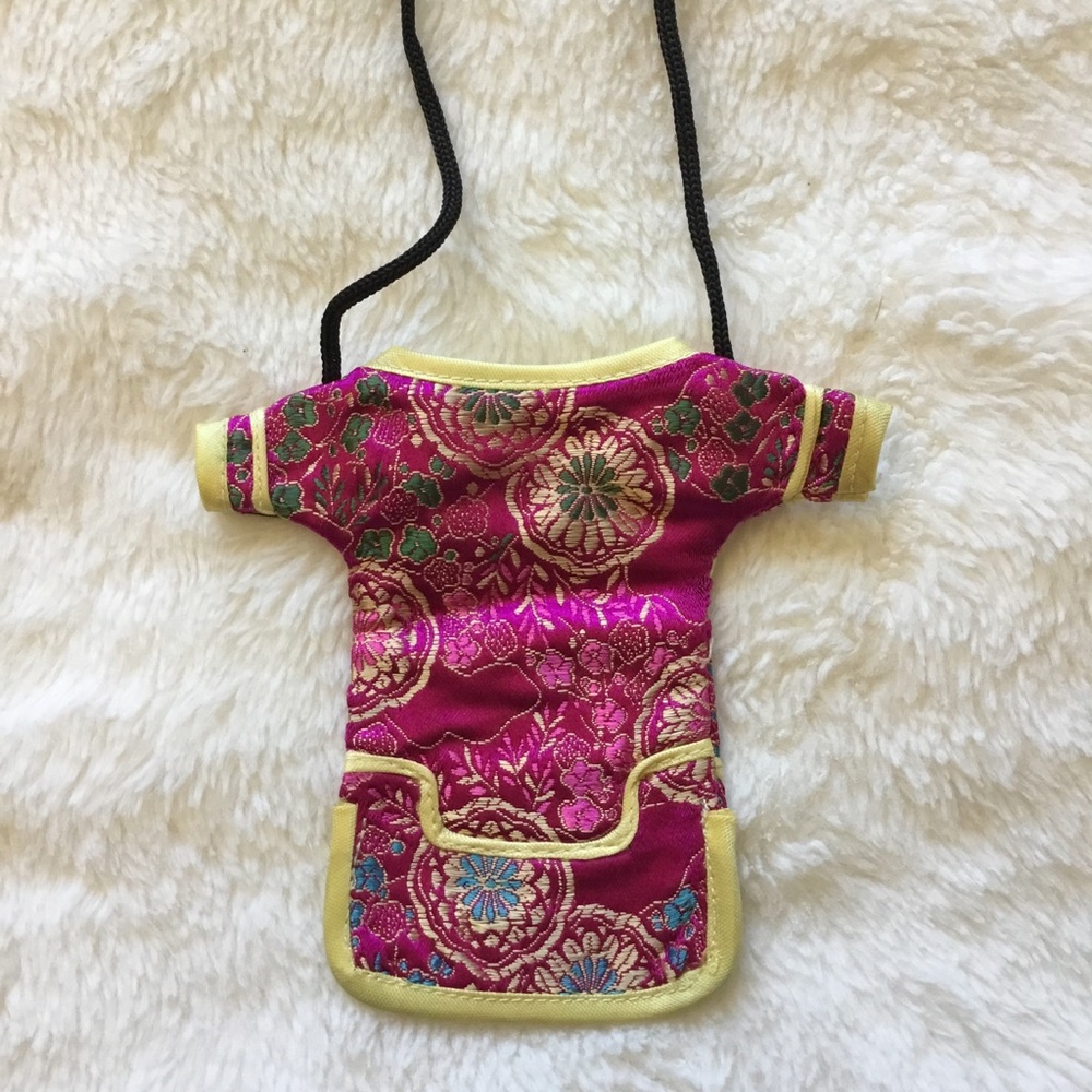 Chinese Qipao Dress Fuchsia /Gold Brocade Crossbody Mini Bag - Picture 7 of 14